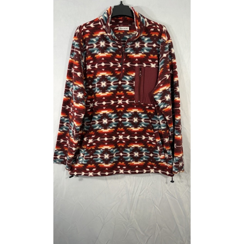 Pacsun Nordic Fleece Sweater Lot Of Two Aztec Red/black Quarter Zip‎ Pullovers